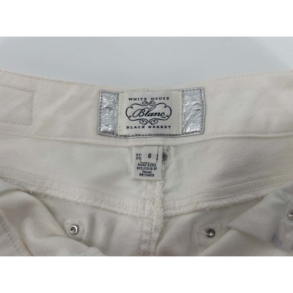White House Black Market Blanc Wide Leg Pants 6 White Excellent Mid Rise Denim - Picture 4 of 8